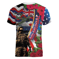 Hawaii and United States Memorial Day Women V-Neck T-Shirt Honor and Remember The Fallen