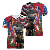 Hawaii and United States Memorial Day Women V-Neck T-Shirt Honor and Remember The Fallen