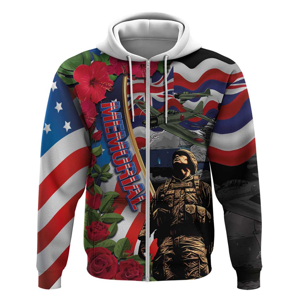 Hawaii and United States Memorial Day Zip Hoodie Honor and Remember The Fallen LT03 Zip Hoodie Blue - Polynesian Pride