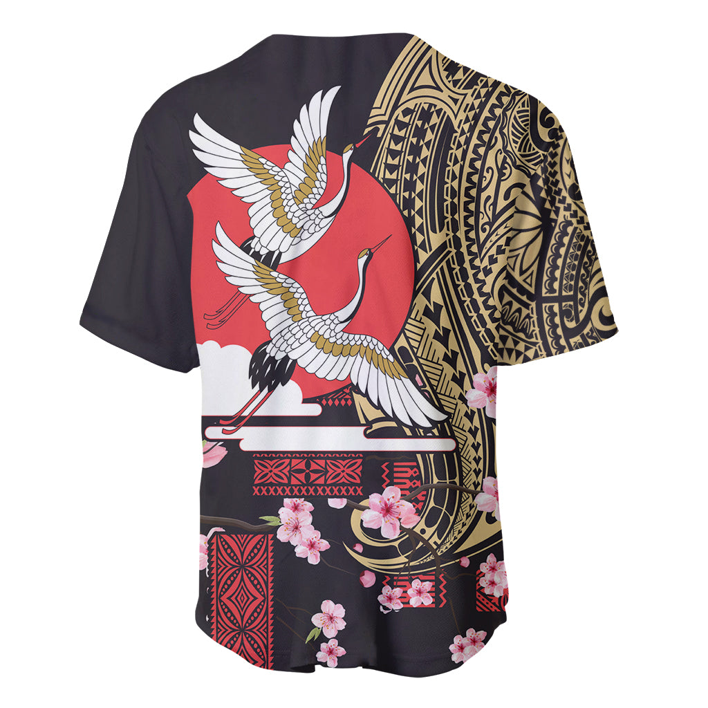 Japanese Culture and Hawaiian Tribal Baseball Jersey Sakura Blossom Tapa Pattern
