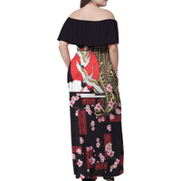 Japanese Culture and Hawaiian Tribal Family Matching Off Shoulder Maxi Dress and Hawaiian Shirt Sakura Blossom Tapa Pattern