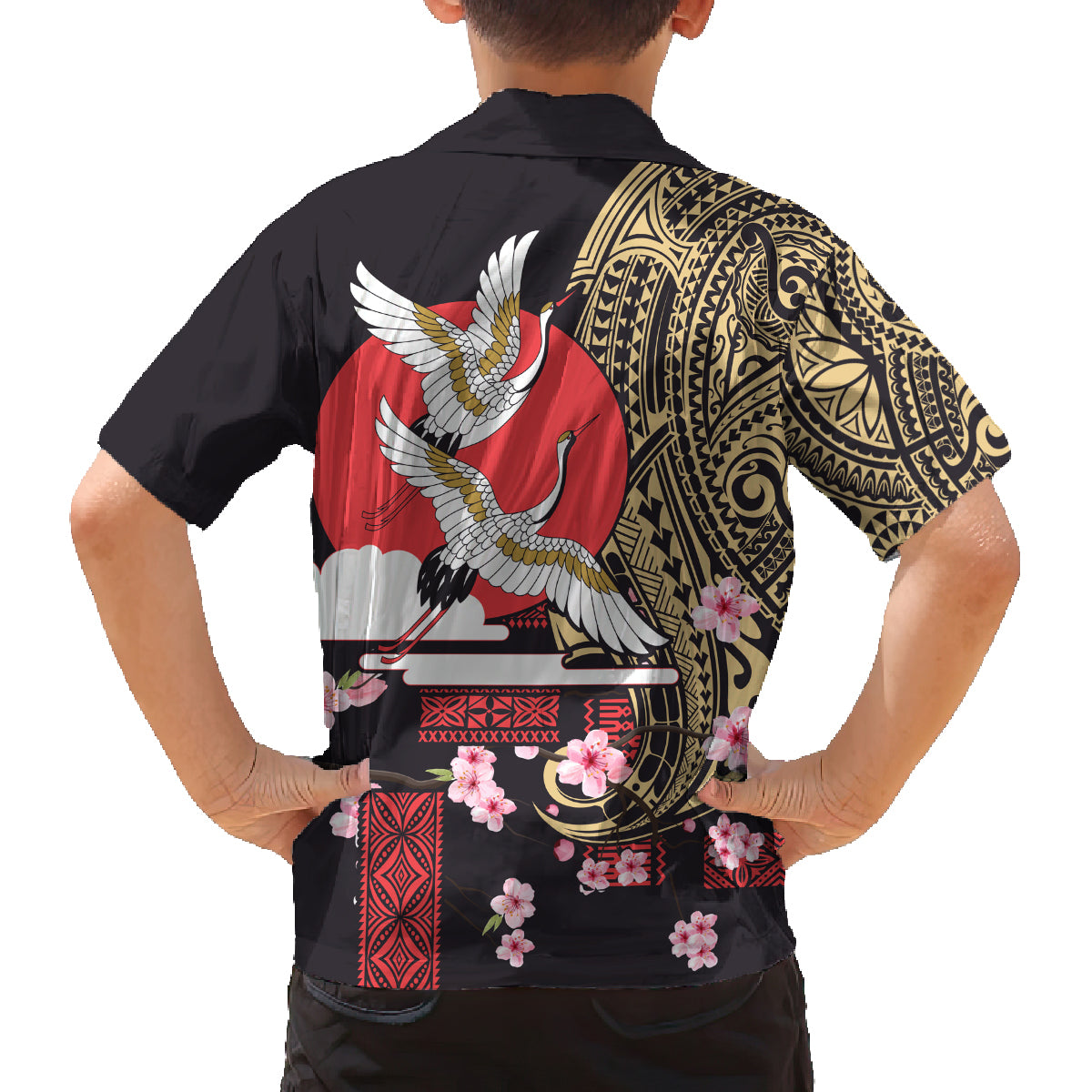 Japanese Culture and Hawaiian Tribal Family Matching Puletasi and Hawaiian Shirt Sakura Blossom Tapa Pattern LT03 - Polynesian Pride