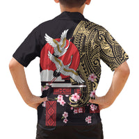 Japanese Culture and Hawaiian Tribal Family Matching Puletasi and Hawaiian Shirt Sakura Blossom Tapa Pattern LT03 - Polynesian Pride