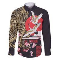 Japanese Culture and Hawaiian Tribal Family Matching Tank Maxi Dress and Hawaiian Shirt Sakura Blossom Tapa Pattern