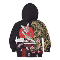 Japanese Culture and Hawaiian Tribal Kid Hoodie Sakura Blossom Tapa Pattern