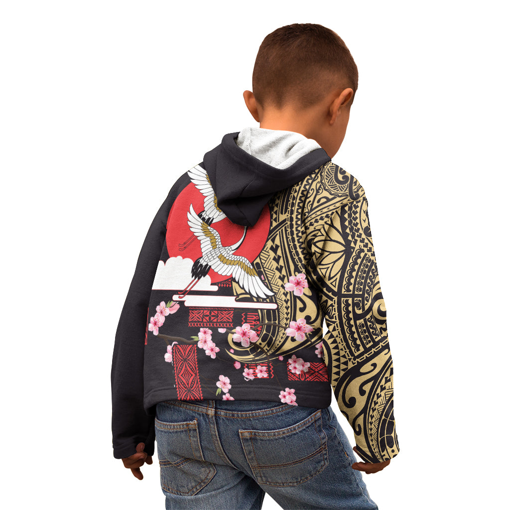 Japanese Culture and Hawaiian Tribal Kid Hoodie Sakura Blossom Tapa Pattern