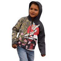 Japanese Culture and Hawaiian Tribal Kid Hoodie Sakura Blossom Tapa Pattern