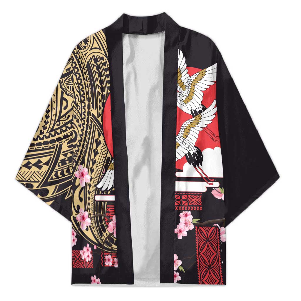 Japanese Culture and Hawaiian Tribal Kimono Sakura Blossom Tapa Pattern - Polynesian Pride