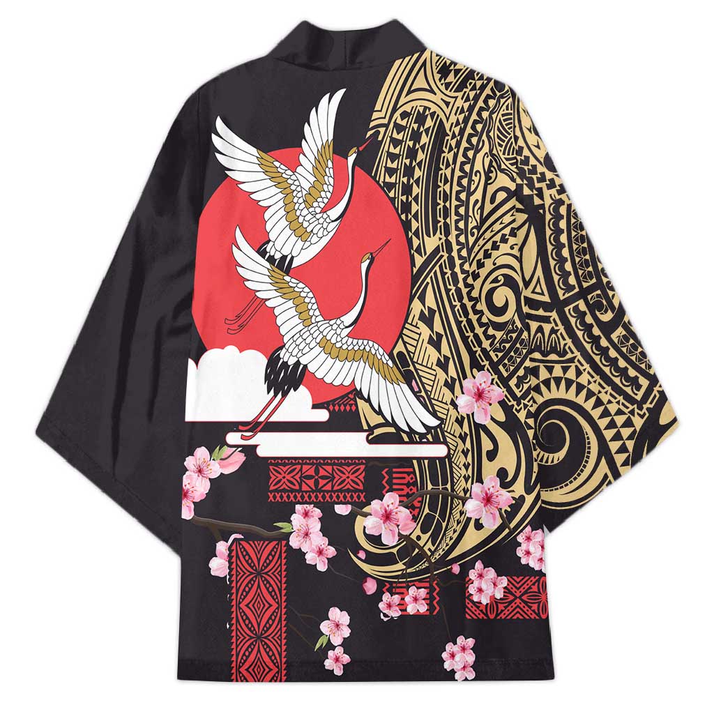 Japanese Culture and Hawaiian Tribal Kimono Sakura Blossom Tapa Pattern - Polynesian Pride