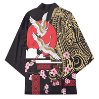 Japanese Culture and Hawaiian Tribal Kimono Sakura Blossom Tapa Pattern - Polynesian Pride