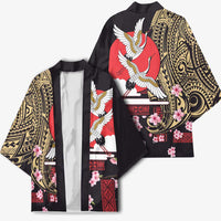 Japanese Culture and Hawaiian Tribal Kimono Sakura Blossom Tapa Pattern - Polynesian Pride