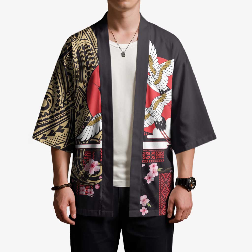 Japanese Culture and Hawaiian Tribal Kimono Sakura Blossom Tapa Pattern - Polynesian Pride