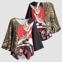 Japanese Culture and Hawaiian Tribal Kimono Sleeve Blouse Sakura Blossom Tapa Pattern - Polynesian Pride