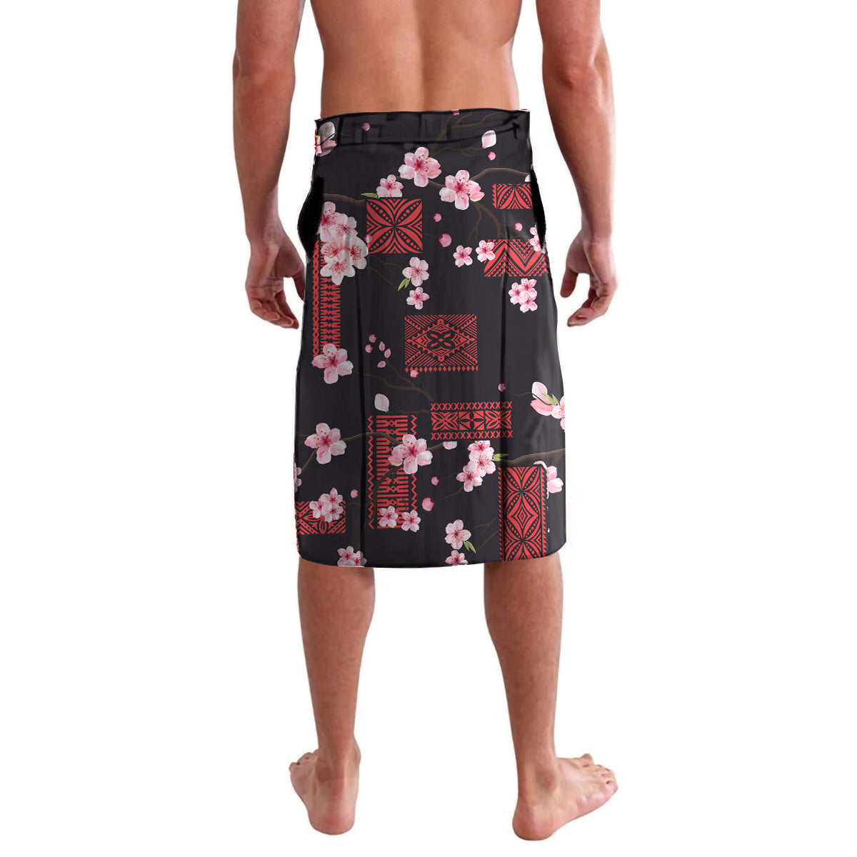 Japanese Culture and Hawaiian Tribal Lavalava Sakura Blossom Tapa Pattern