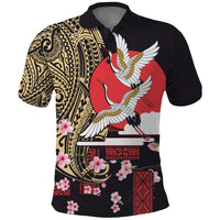 Japanese Culture and Hawaiian Tribal Polo Shirt Sakura Blossom Tapa Pattern