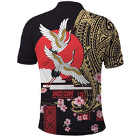 Japanese Culture and Hawaiian Tribal Polo Shirt Sakura Blossom Tapa Pattern