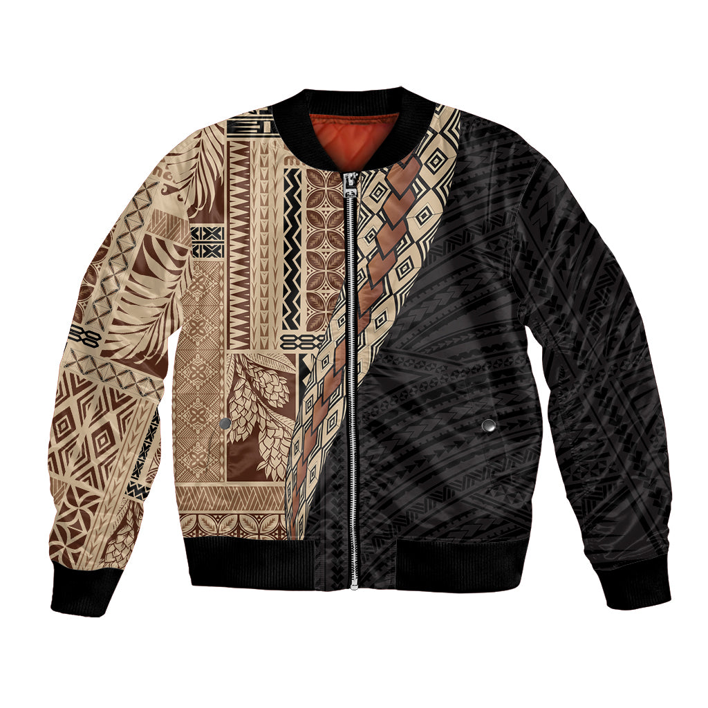 Samoa Siapo Motif Half Style Bomber Jacket Brown Version LT03 Unisex Brown - Polynesian Pride