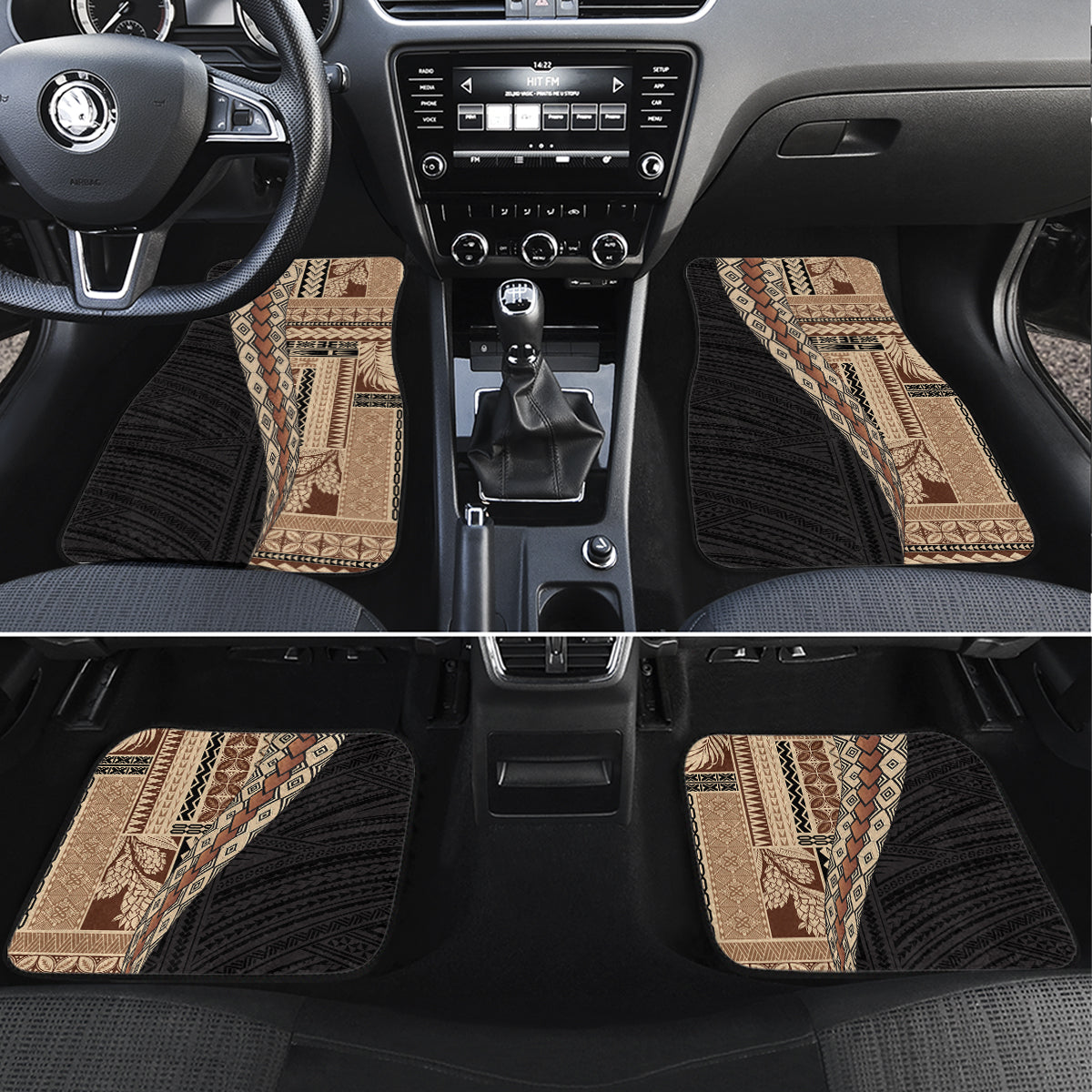 Samoa Siapo Motif Half Style Car Mats Brown Version LT03 Set 4pcs Brown - Polynesian Pride