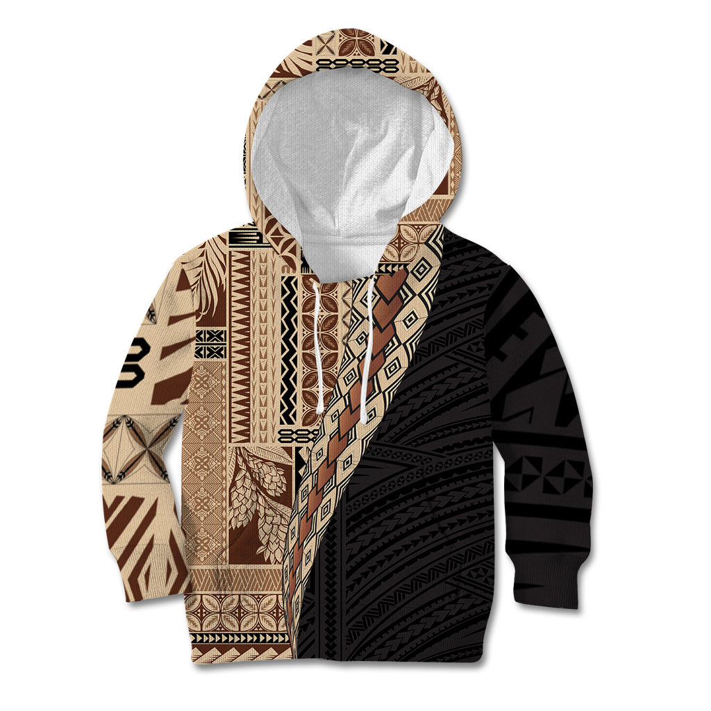 Samoa Siapo Motif Half Style Kid Hoodie Brown Version LT03 Hoodie Brown - Polynesian Pride