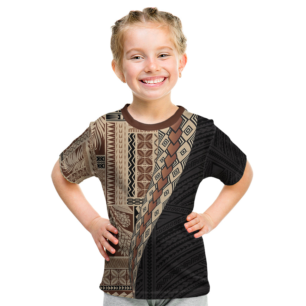 Samoa Siapo Motif Half Style Kid T Shirt Brown Version LT03 Brown - Polynesian Pride