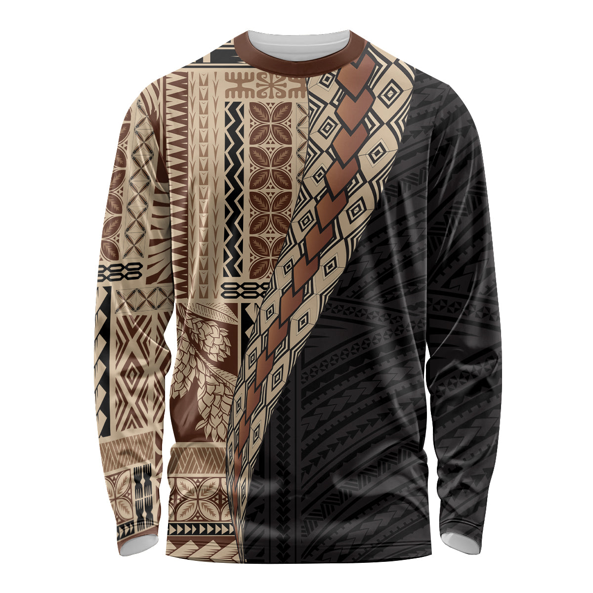 Samoa Siapo Motif Half Style Long Sleeve Shirt Brown Version