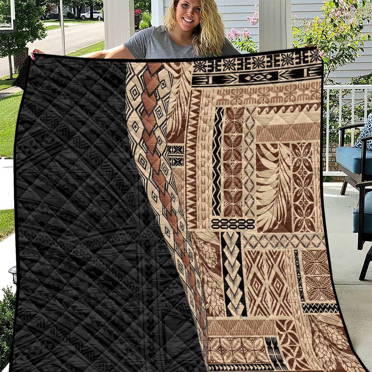 Samoa Siapo Motif Half Style Quilt Brown Version LT03 Brown - Polynesian Pride