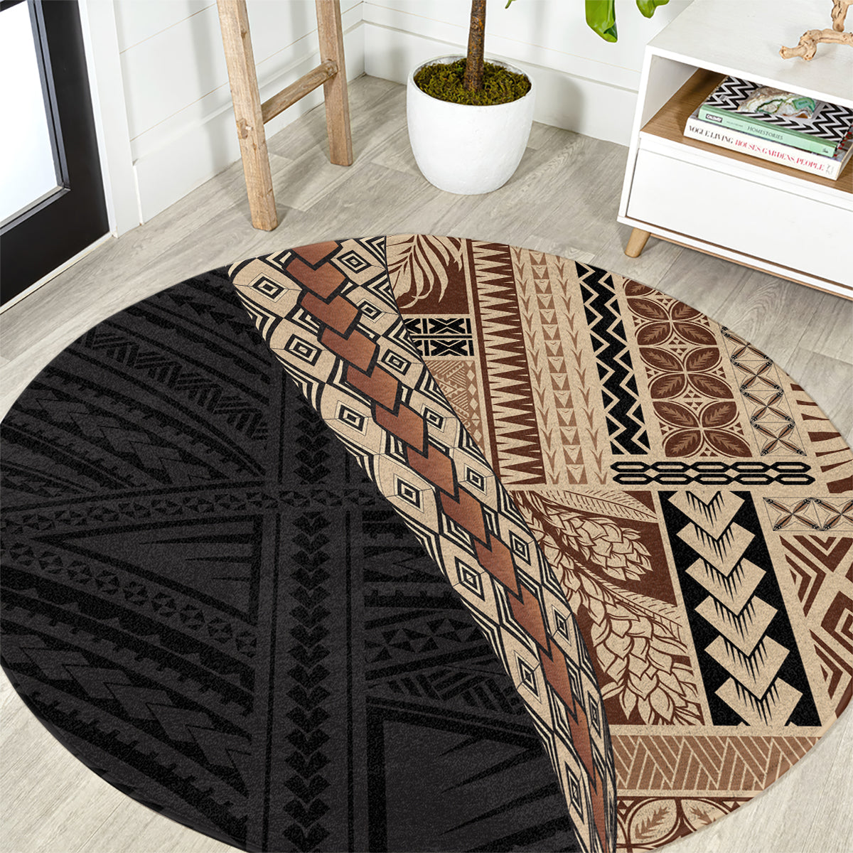 Samoa Siapo Motif Half Style Round Carpet Brown Version