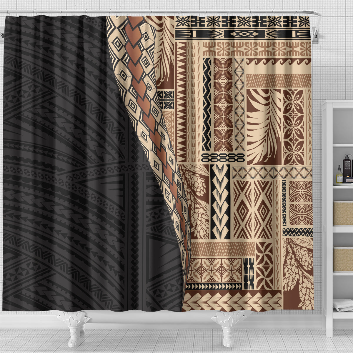 Samoa Siapo Motif Half Style Shower Curtain Brown Version