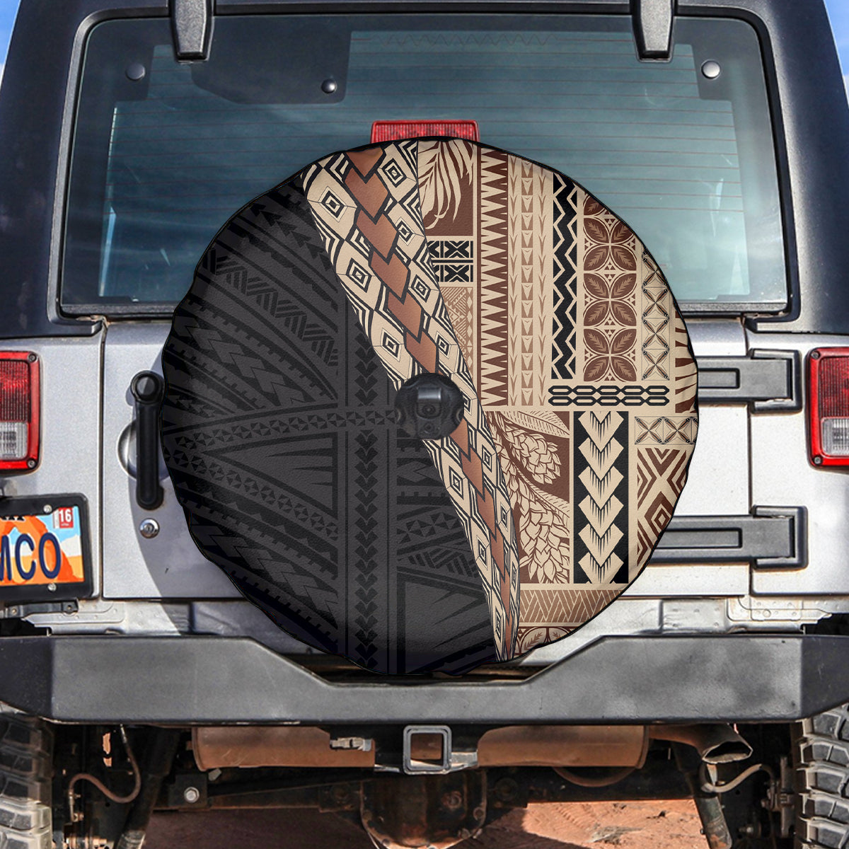 Samoa Siapo Motif Half Style Spare Tire Cover Brown Version LT03 Brown - Polynesian Pride