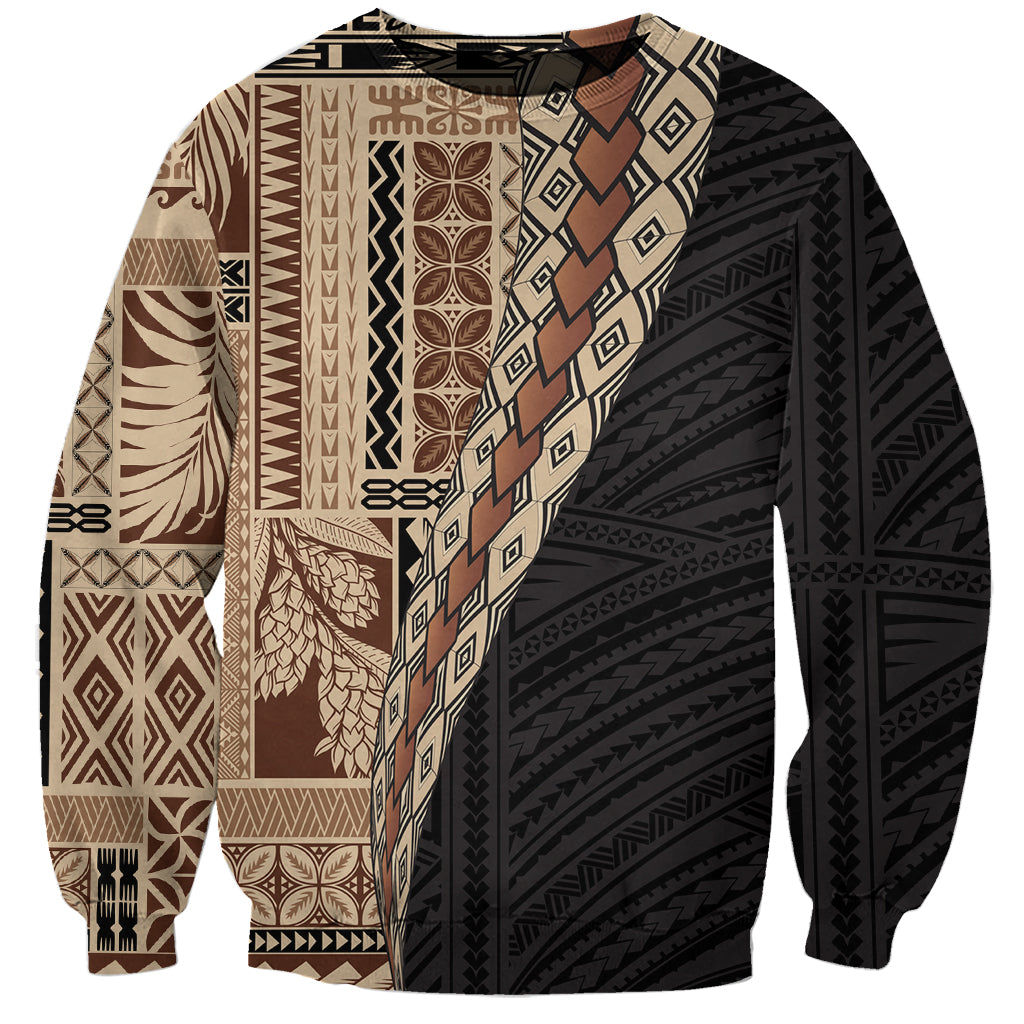 Samoa Siapo Motif Half Style Sweatshirt Brown Version LT03 Unisex Brown - Polynesian Pride