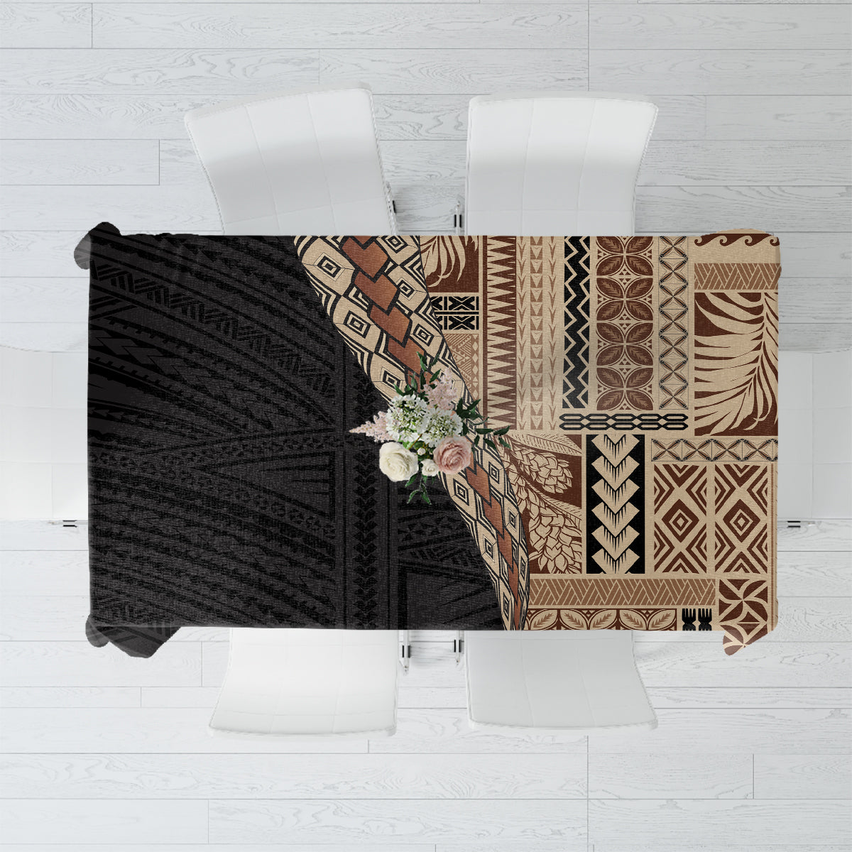 Samoa Siapo Motif Half Style Tablecloth Brown Version LT03 Brown - Polynesian Pride