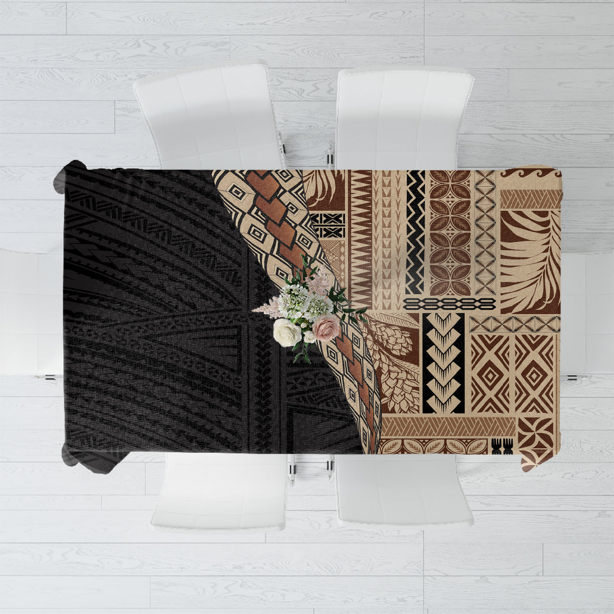 Samoa Siapo Motif Half Style Tablecloth Brown Version