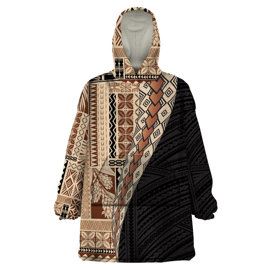 Samoa Siapo Motif Half Style Wearable Blanket Hoodie Brown Version LT03 One Size Brown - Polynesian Pride