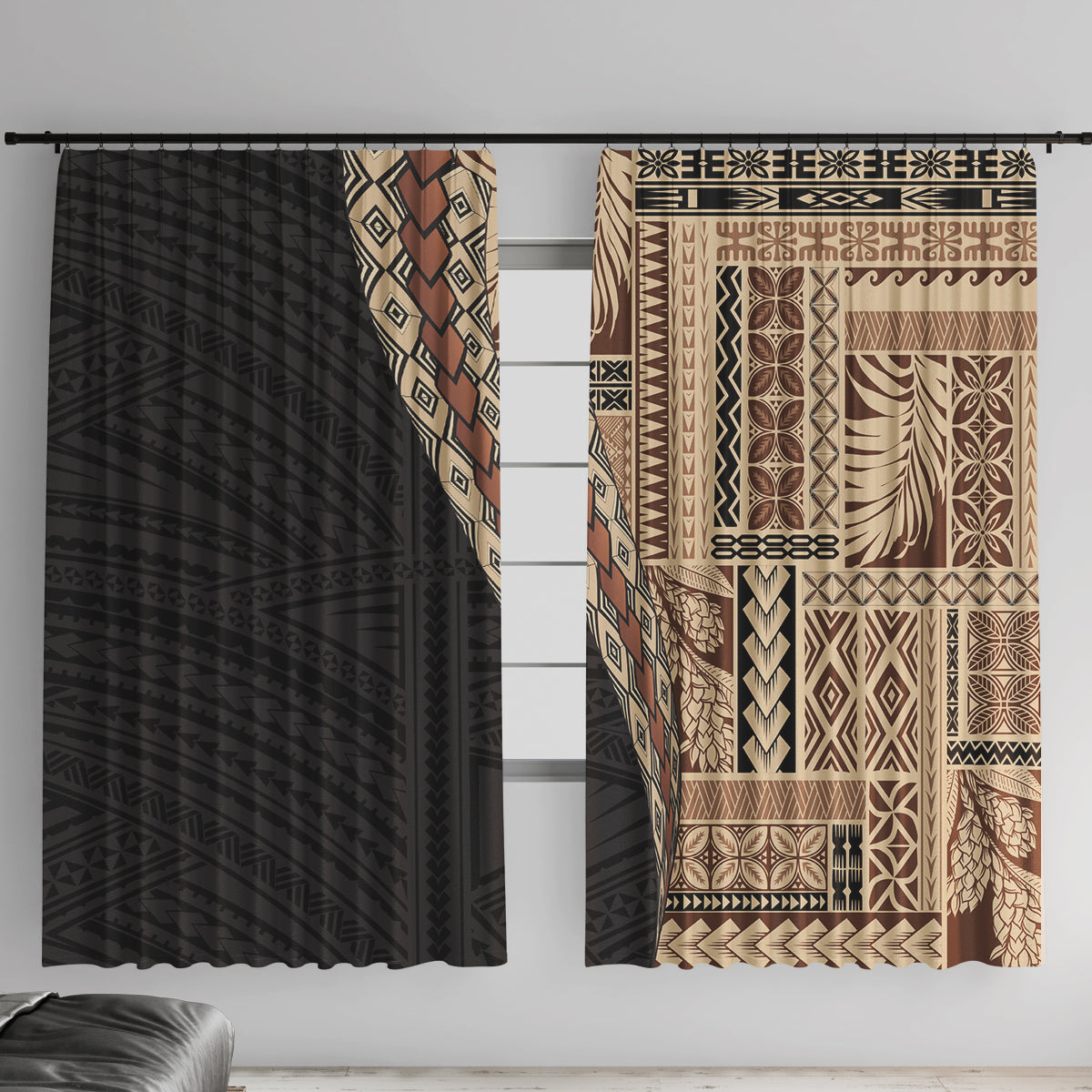 Samoa Siapo Motif Half Style Window Curtain Brown Version