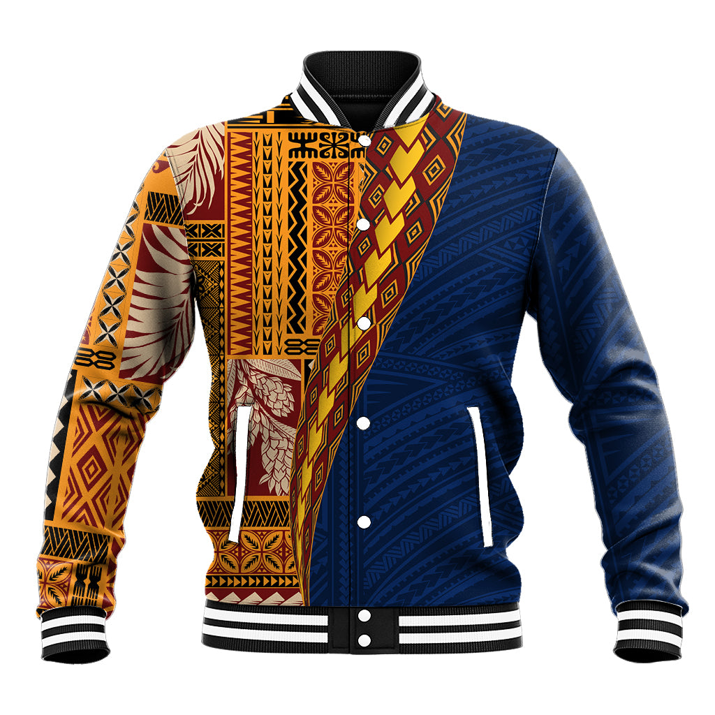 Samoa Siapo Motif Half Style Baseball Jacket Colorful Version LT03 Unisex Yellow - Polynesian Pride