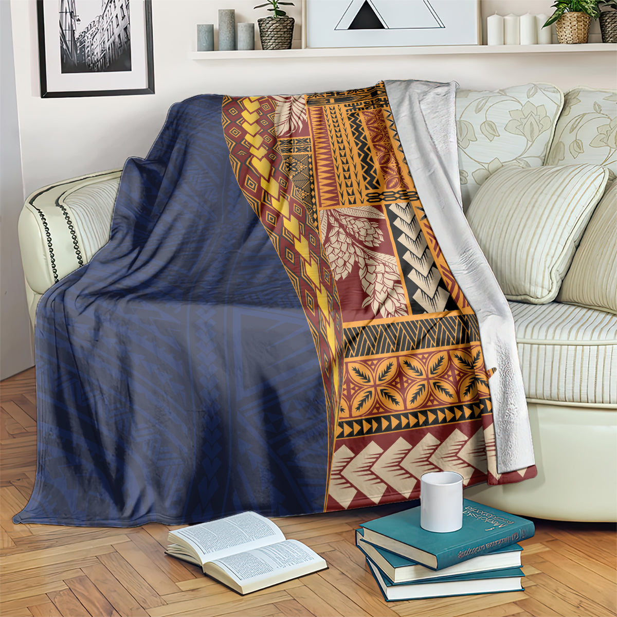Samoa Siapo Motif Half Style Blanket Colorful Version LT03 Yellow - Polynesian Pride
