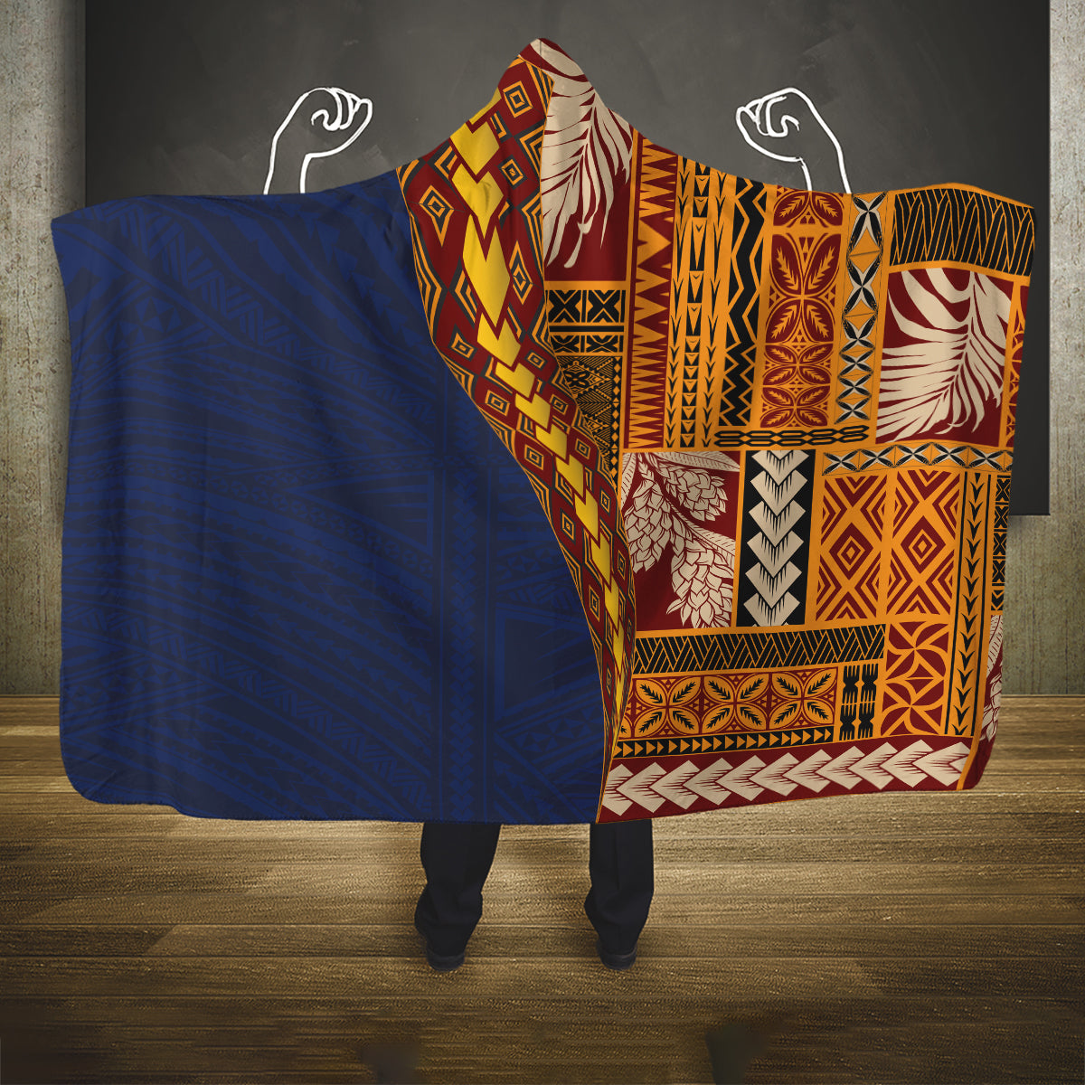 Samoa Siapo Motif Half Style Hooded Blanket Colorful Version LT03 One Size Yellow - Polynesian Pride