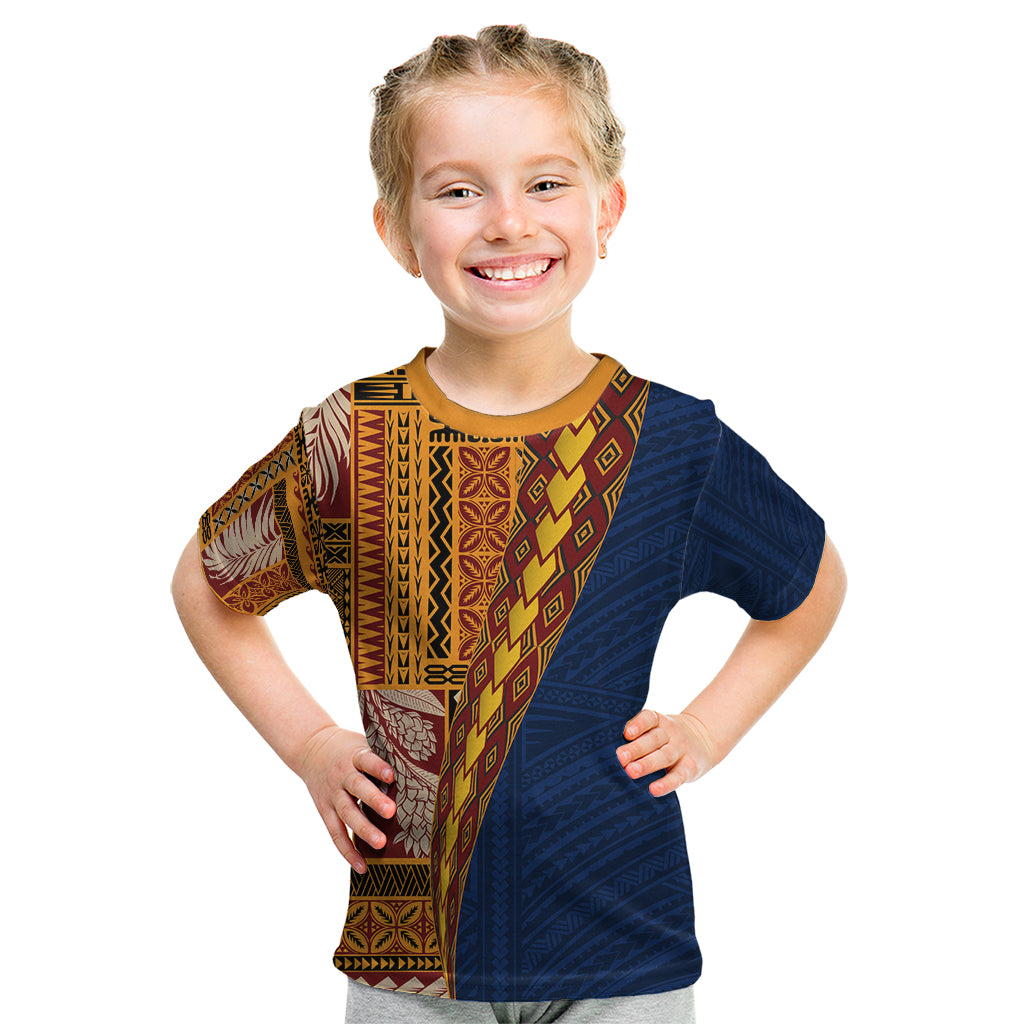 Samoa Siapo Motif Half Style Kid T Shirt Colorful Version LT03 Yellow - Polynesian Pride