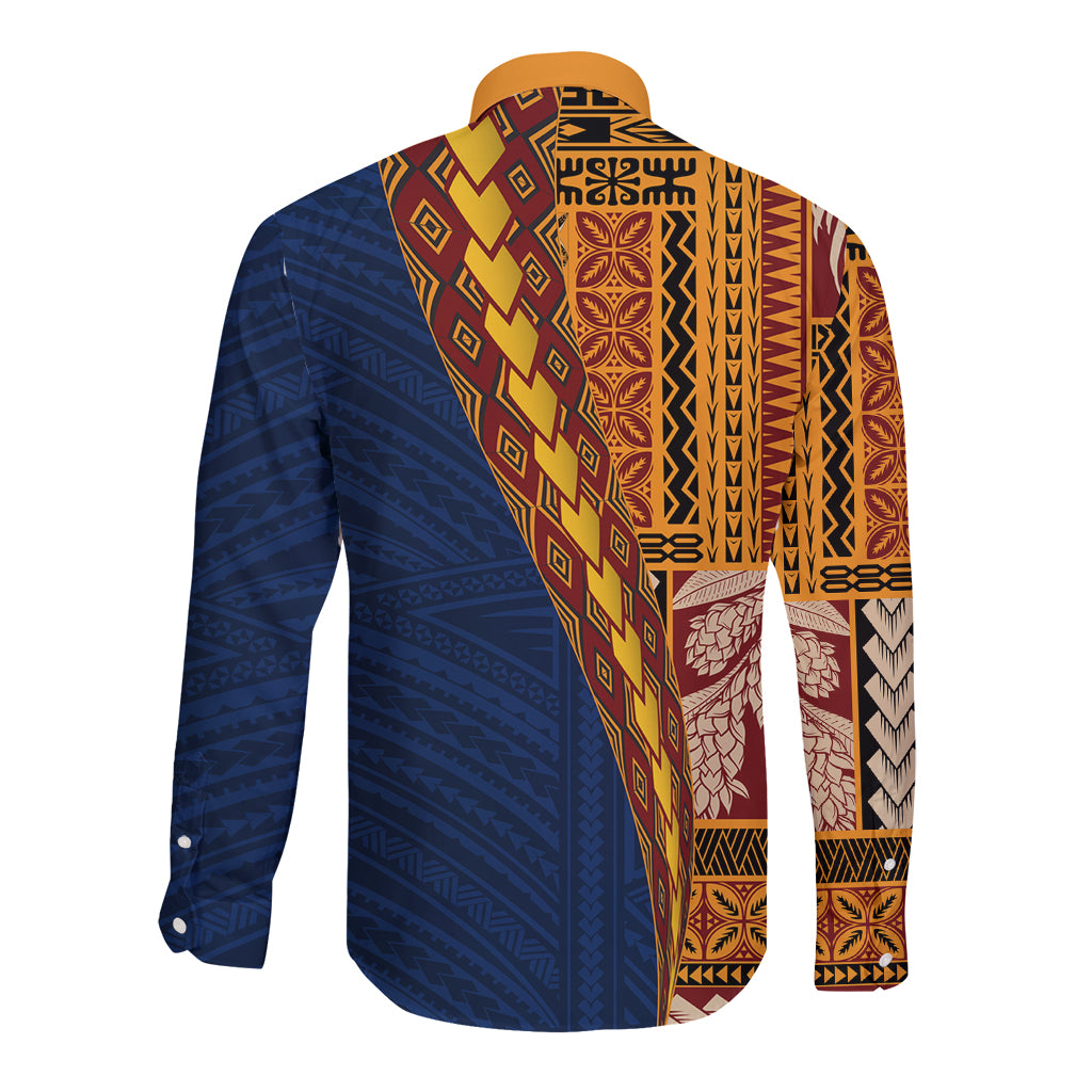 Samoa Siapo Motif Half Style Long Sleeve Button Shirt Colorful Version