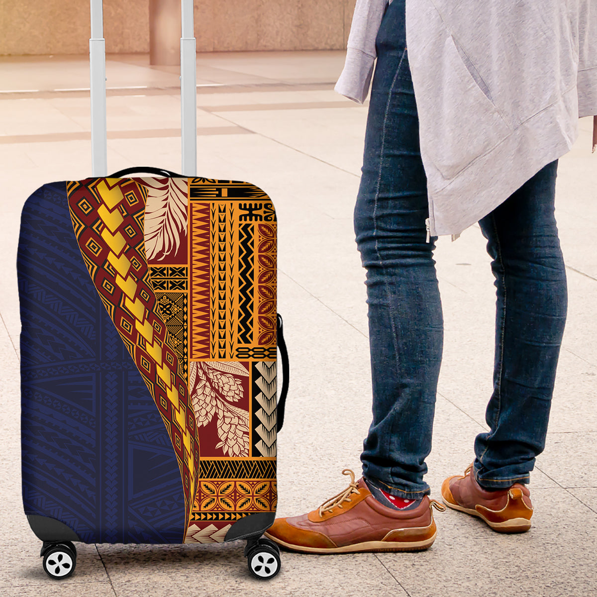Samoa Siapo Motif Half Style Luggage Cover Colorful Version LT03 Yellow - Polynesian Pride