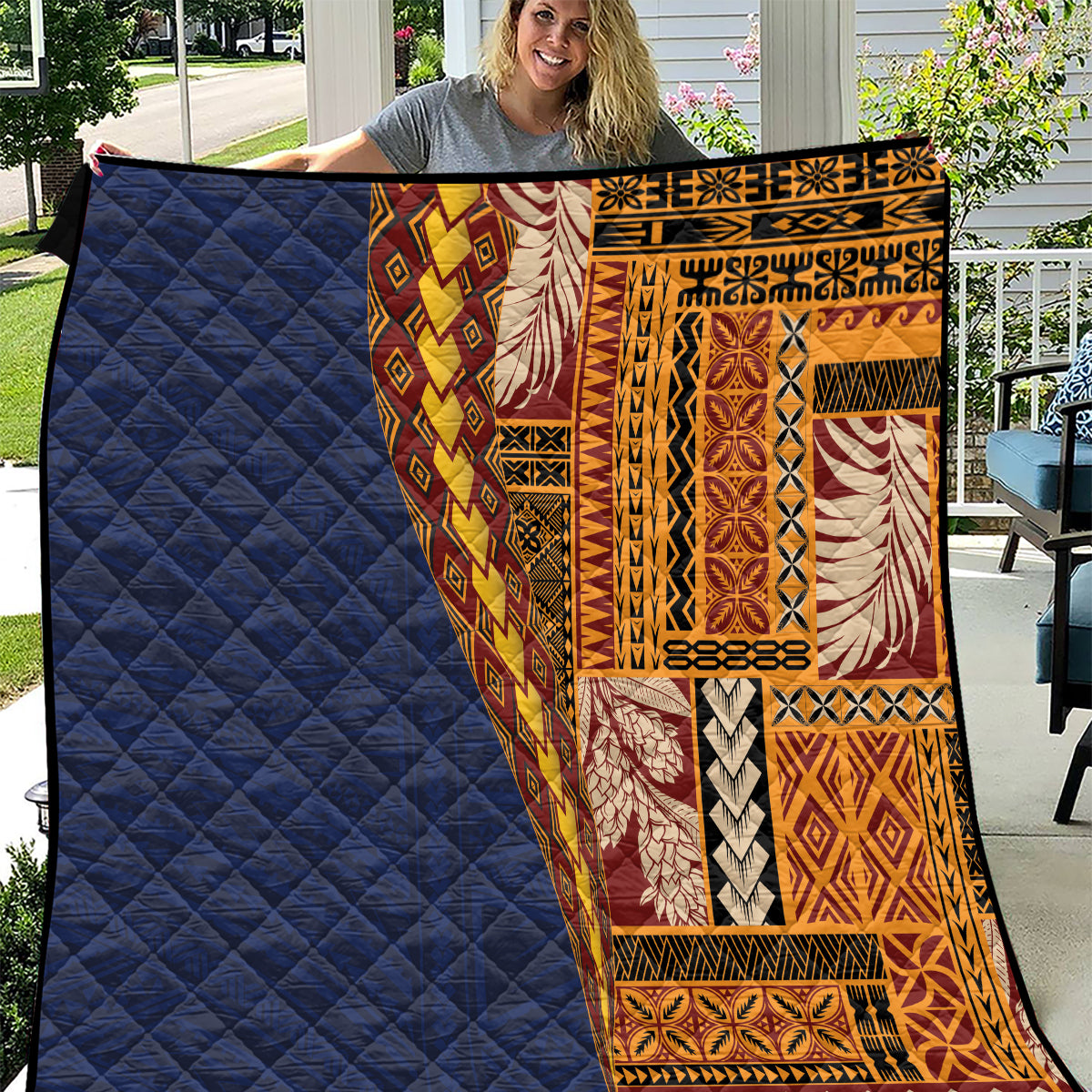 Samoa Siapo Motif Half Style Quilt Colorful Version LT03 Yellow - Polynesian Pride
