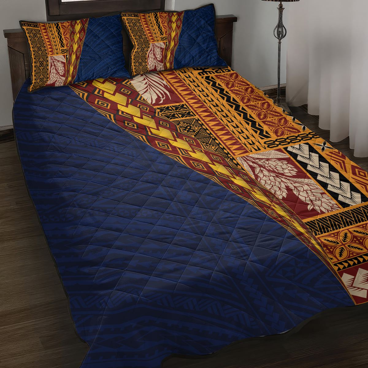 Samoa Siapo Motif Half Style Quilt Bed Set Colorful Version LT03 Yellow - Polynesian Pride