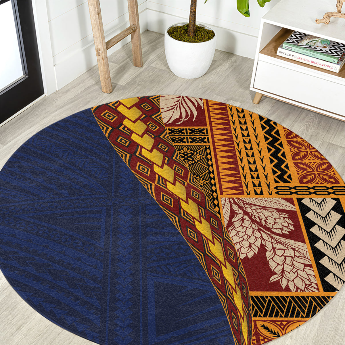 Samoa Siapo Motif Half Style Round Carpet Colorful Version