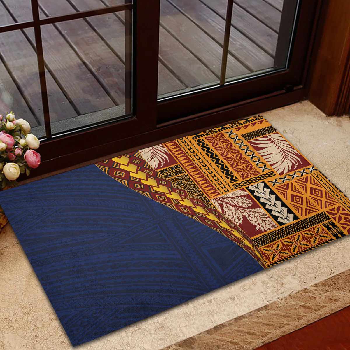 Samoa Siapo Motif Half Style Rubber Doormat Colorful Version