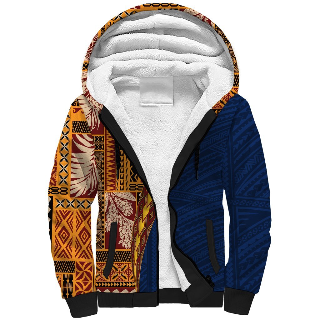 Samoa Siapo Motif Half Style Sherpa Hoodie Colorful Version LT03 Unisex Yellow - Polynesian Pride