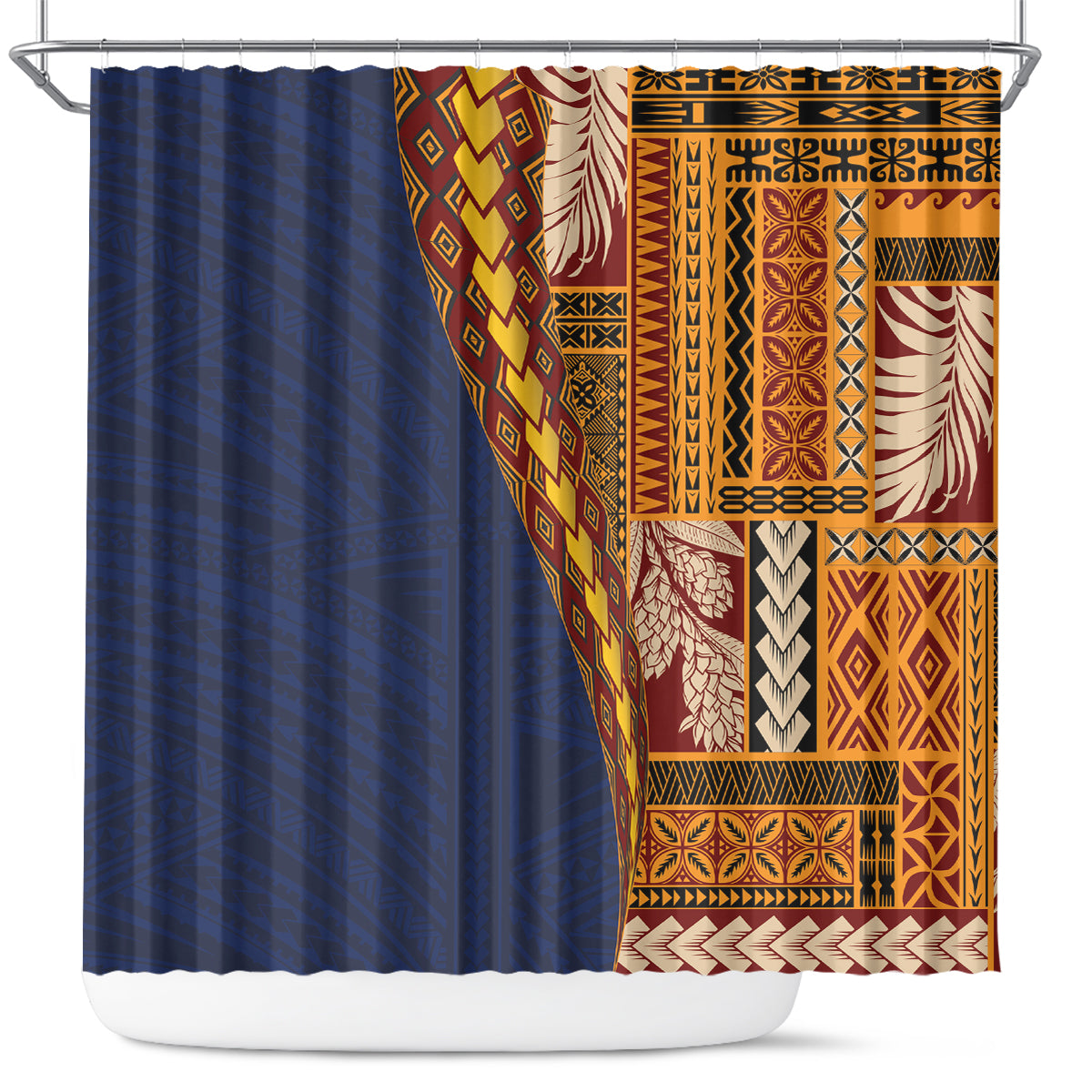 Samoa Siapo Motif Half Style Shower Curtain Colorful Version LT03 Yellow - Polynesian Pride