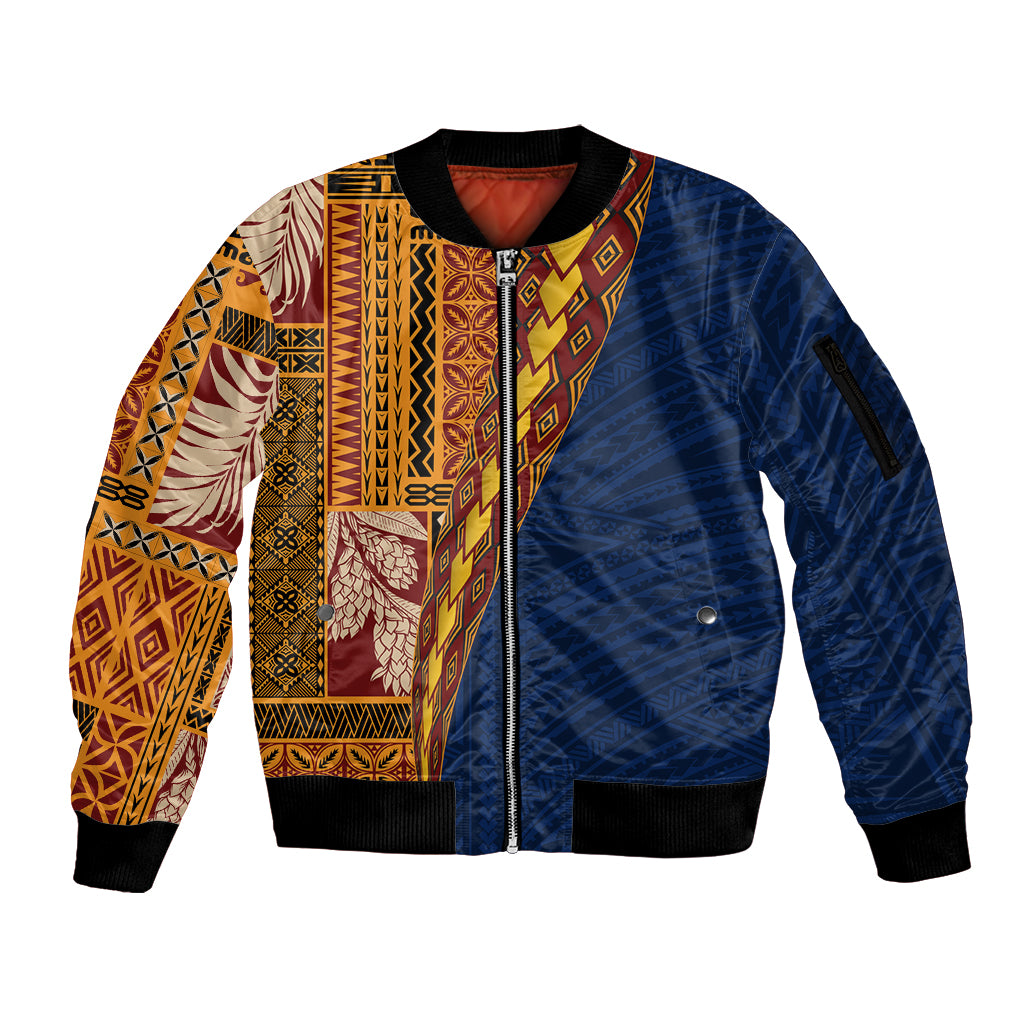 Samoa Siapo Motif Half Style Sleeve Zip Bomber Jacket Colorful Version LT03 Unisex Yellow - Polynesian Pride
