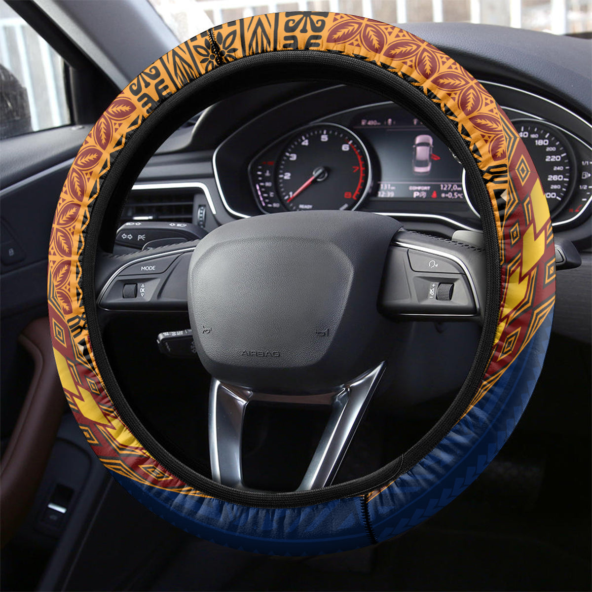 Samoa Siapo Motif Half Style Steering Wheel Cover Colorful Version