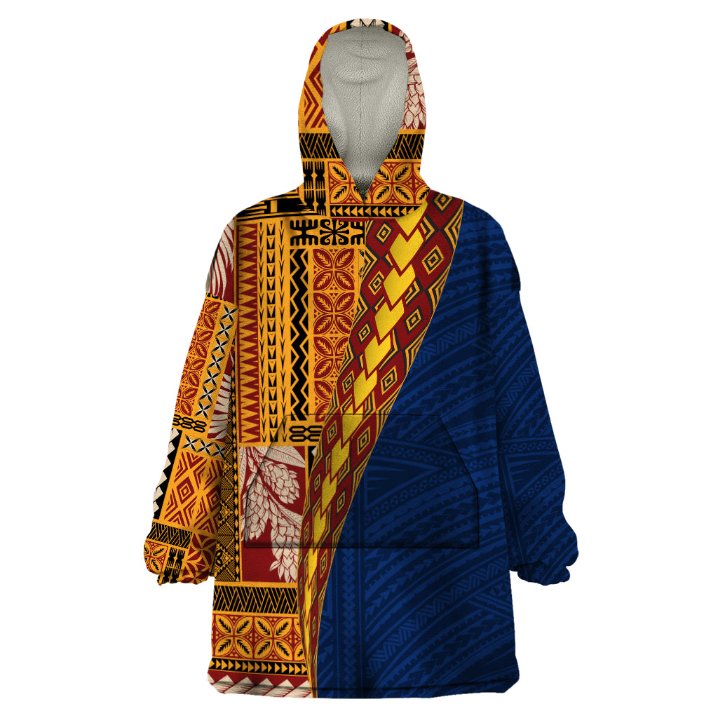 Samoa Siapo Motif Half Style Wearable Blanket Hoodie Colorful Version LT03 One Size Yellow - Polynesian Pride