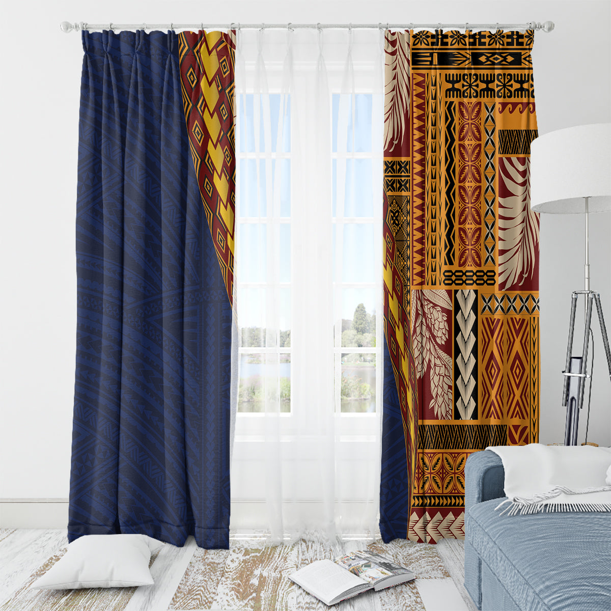 Samoa Siapo Motif Half Style Window Curtain Colorful Version